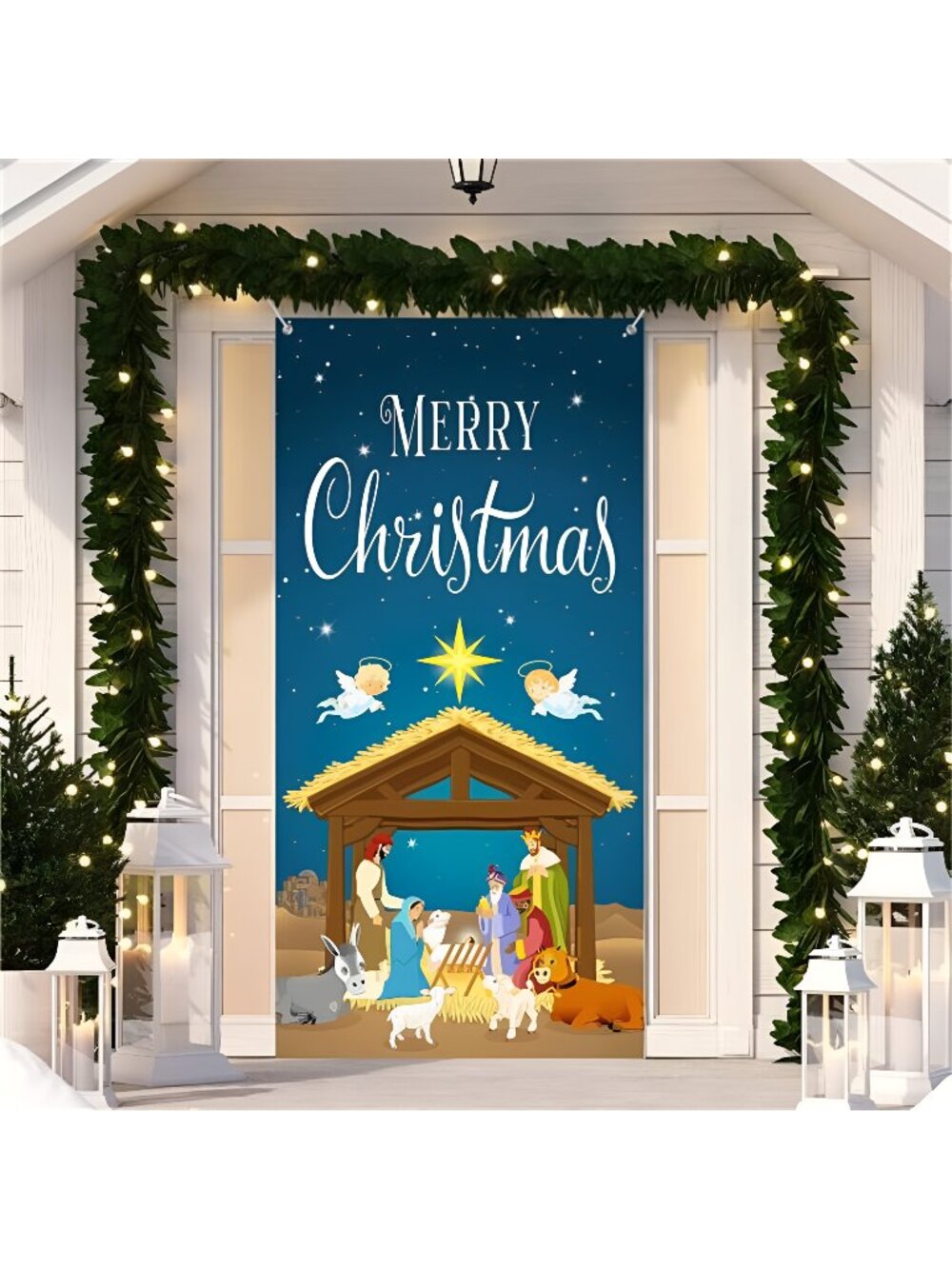 Christmas Nativity Scene Door Cover Merry Christmas Door Banner Nativity Banner